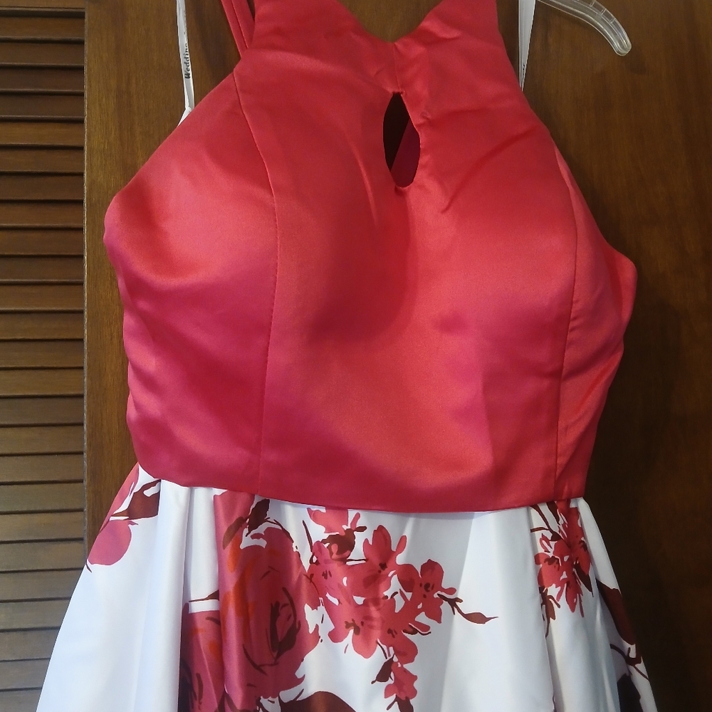 2 Piece Fushia Halter Top With Long Skirt White With Fushia Flowers